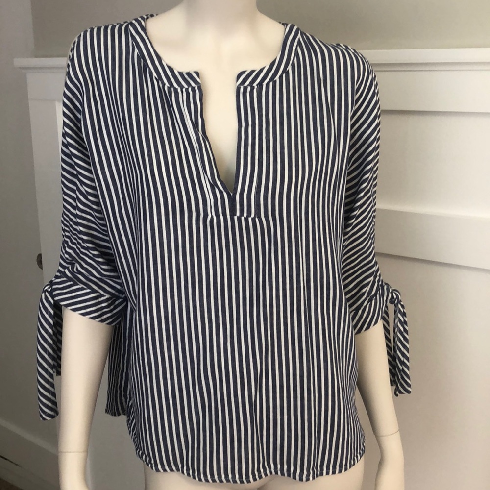 Blue & White Striped Peekaboo Blouse